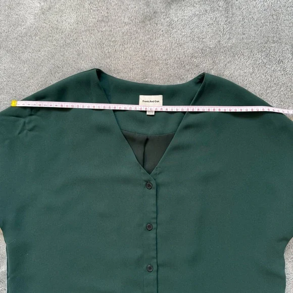 Frank & Oak Forest Green V-Neck Button-Down Shirt Dress - Size M - Picture 4 of 11
